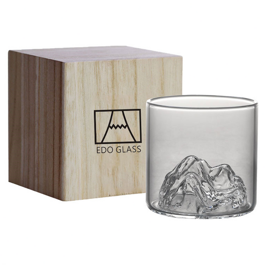 Whisky-Glas im japanischen Stil – Gebirgsprägung (mit Holzbox, 2er-Set)
