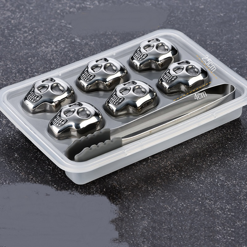 Edelstahl-Eiswürfel – Schädel (6 Stück)