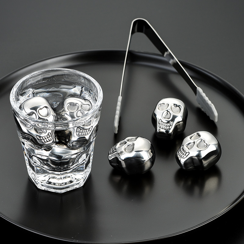 Edelstahl-Eiswürfel – Schädel (6 Stück)