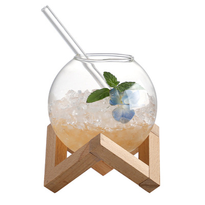 Kugelglas mit Holzsockel (2er-Set)