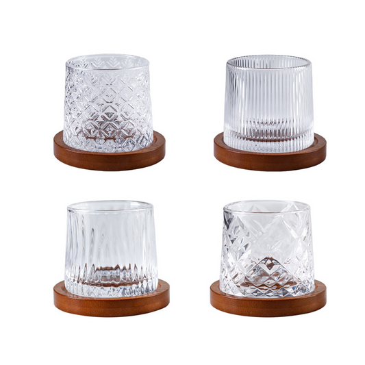 Rotating Whisky Glass with Wooden Base (Set of 2)