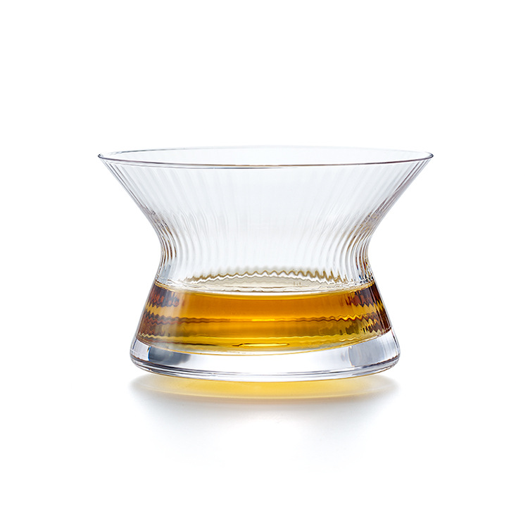 Japanese-Style Whisky Glass – Grooved Relief (w/ Wooden Box, Set of 2)
