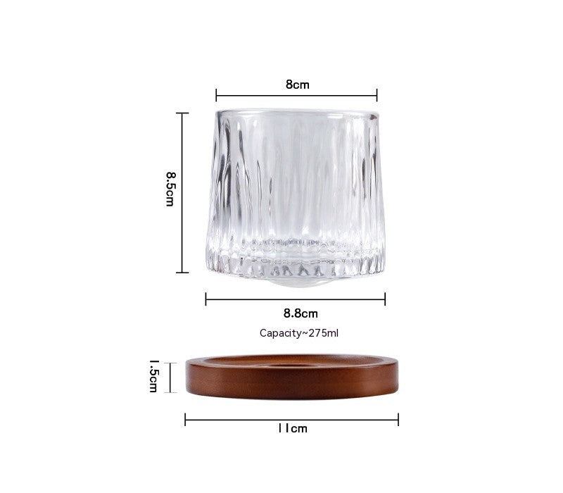 Rotating Whisky Glass with Wooden Base (Set of 2)