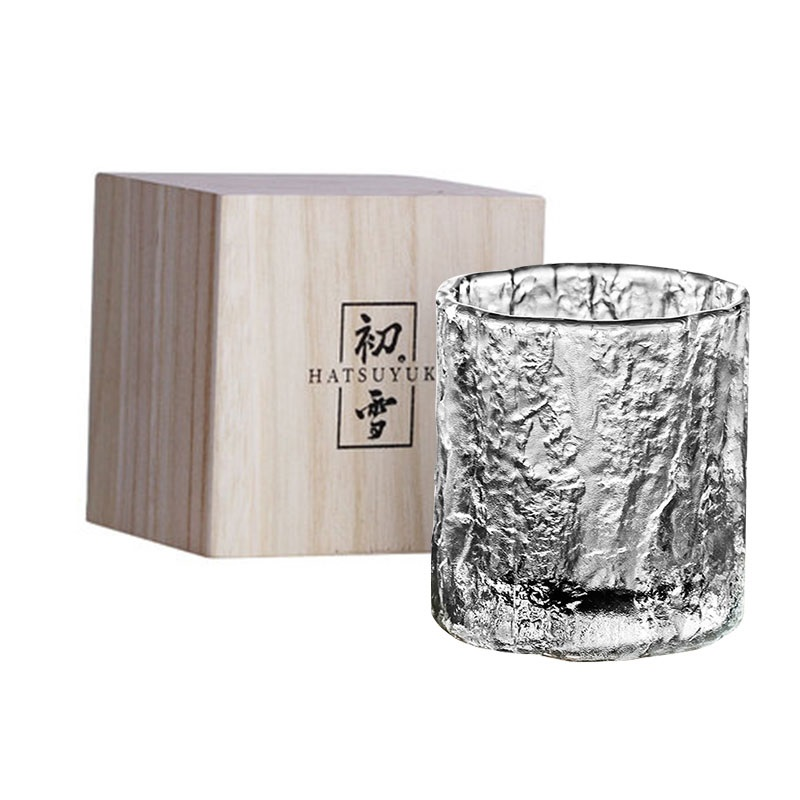 Japanese-Style Whisky Glass – Natural Stone (w/ Wooden Box, Set of 2)