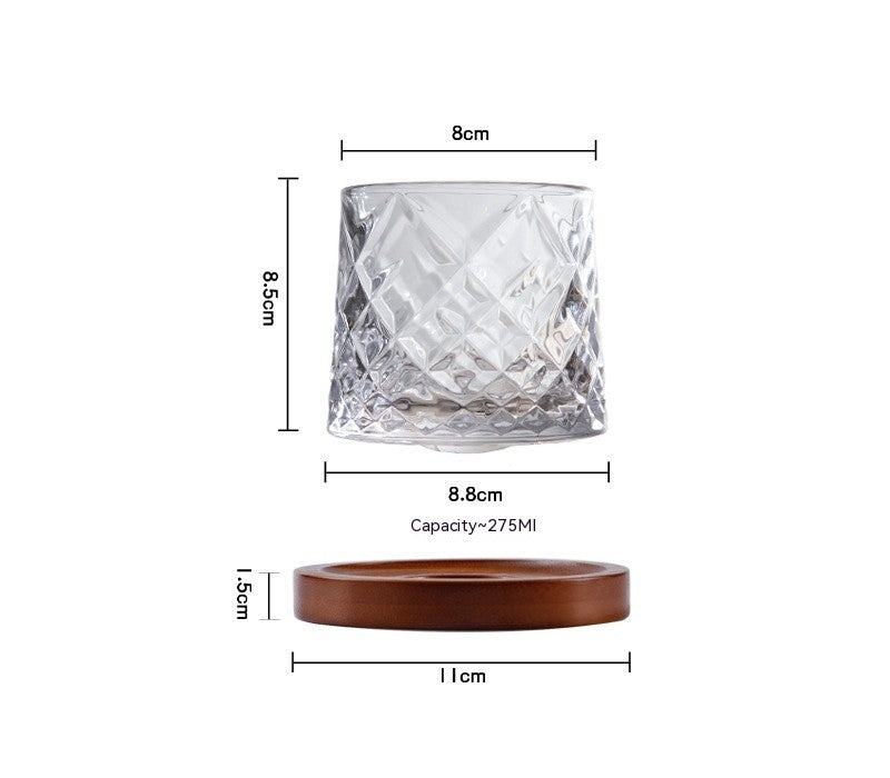 Rotating Whisky Glass with Wooden Base (Set of 2)