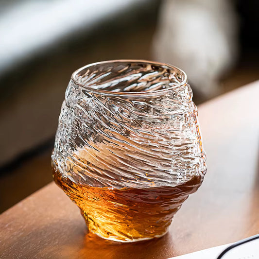 Japanese-Style Whisky Glass – Tree Bark Relief (Set of 2)