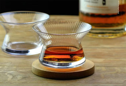 Japanese-Style Whisky Glass – Grooved Relief (w/ Wooden Box, Set of 2)