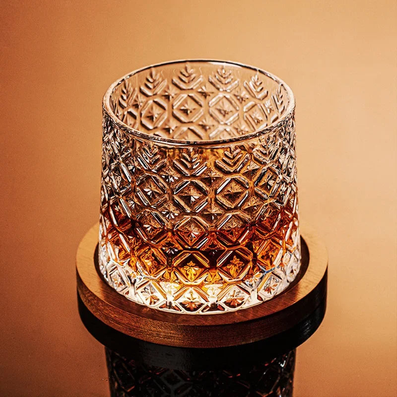 Rotating Whisky Glass with Wooden Base (Set of 2)