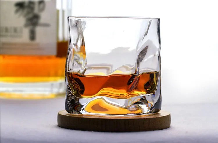 Japanese-Style Whisky Glass – Crumpled Paper (w/ Wooden Box, Set of 2)