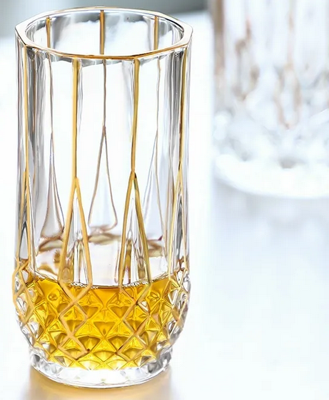 Highball-Glas mit diamantartigem Gold-Relief (2er-Set)